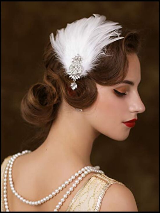 Feather Headband Flapper Hair Clip Rhinestone Crystal Vintage Gatsby Style main image 6